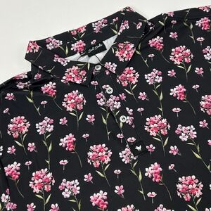 Bad Birdie Golf Arcadia Shirt Men's XL Black Floral Print Short Sleeve Polo NEW